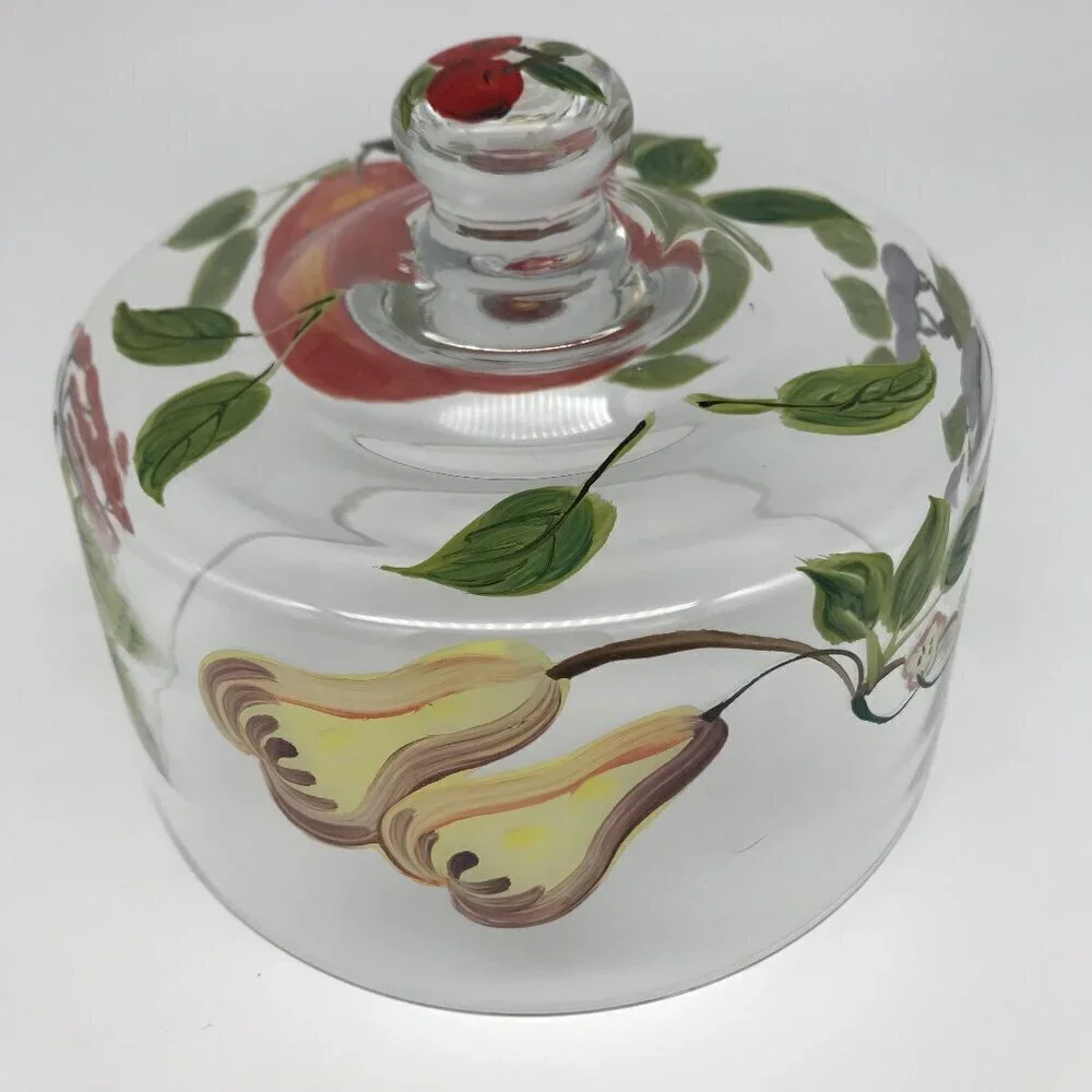 Cake Topper Hand Painted Glass Cottagecore with Fruit and Berries Entertain Host